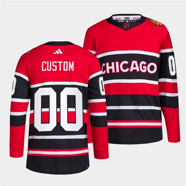 Men%27s Chicago Blackhawks Custom Red Black 2022 Reverse Retro Stitched Jersey